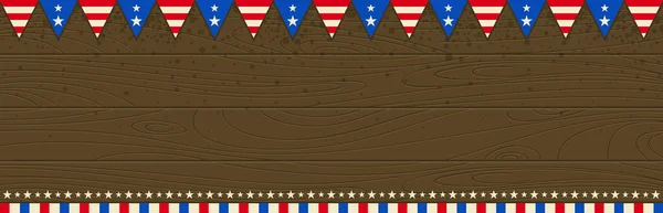 Holzbraunes Webbanner Mit Elementen Der Amerikanischen Nationalflagge Roten Und Blauen — Stockvektor