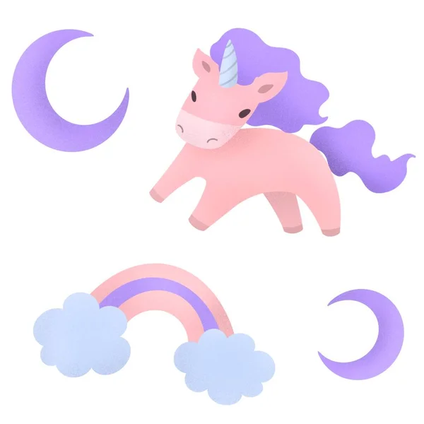 Ilustración de unicornio rosa. lindo unicornio volando en el cielo —  Fotos de Stock