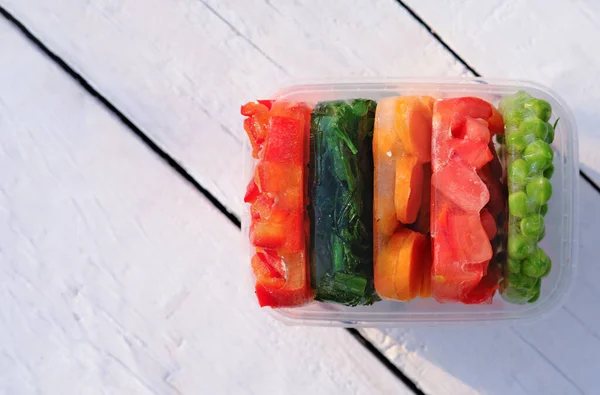 Tiefgefrorenes Gemüse Einem Behälter Ansicht Von Oben Ernte Und Konservierung — Stockfoto