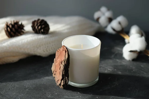 Organic Scented Soy Candle Forest Wood Fragrance Winter Mood Cotton Stock Photo