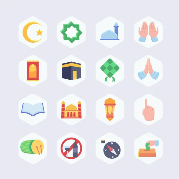 Islamic Icon Set Collection Package Full Color Modern Flat Design — Stock Vector