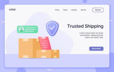 Web sitesi şablonu ya da ana sayfa tasarım vektörü illüstrasyonu için güvenilir nakliye konsepti dağıtım kampanyası