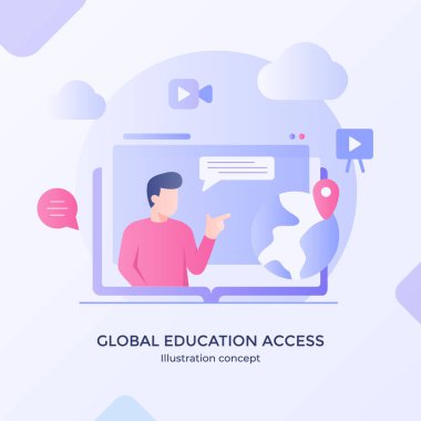 Modern düz çizgi film stili vektör tasarımı ile küresel eğitim erişimi uluslararası geliştirme eğitimi.