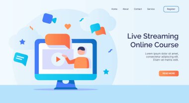 Kampanya web sitesi web sitesi için canlı yayın çevrimiçi iniş sayfası şablonu doldurulmuş renklendirilmiş düz stil vektör çizimi