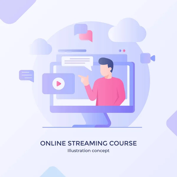 Curso Streaming Línea Aplicación Entrenamiento Vídeo Reproductor Multimedia Moderno Diseño — Archivo Imágenes Vectoriales