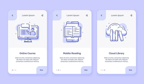 Ícone Onboarding Curso Line Biblioteca Nuvem Leitura Móvel Para Aplicativos —  Vetores de Stock