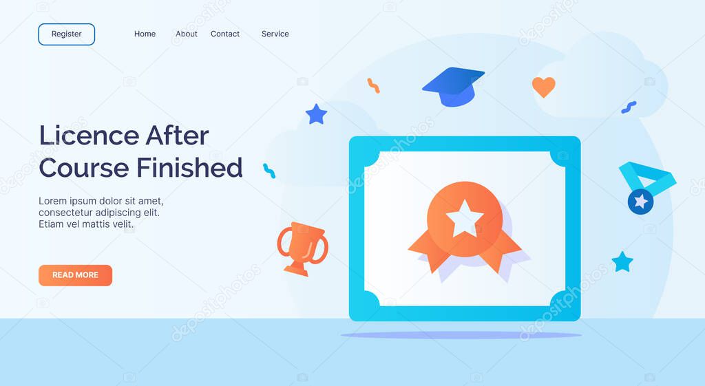 Landing after course finished for campaign web website home homepage landing page template with filled color modern flat style design vector illustration