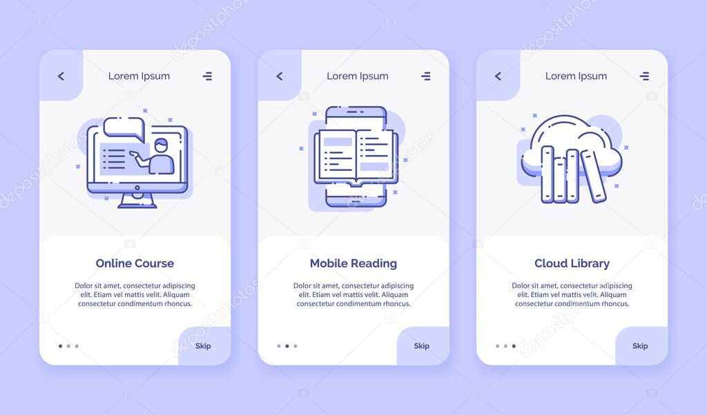 Onboarding icon online course mobile reading cloud library for campaign mobile apps home landing page template with outline style flat design vector
