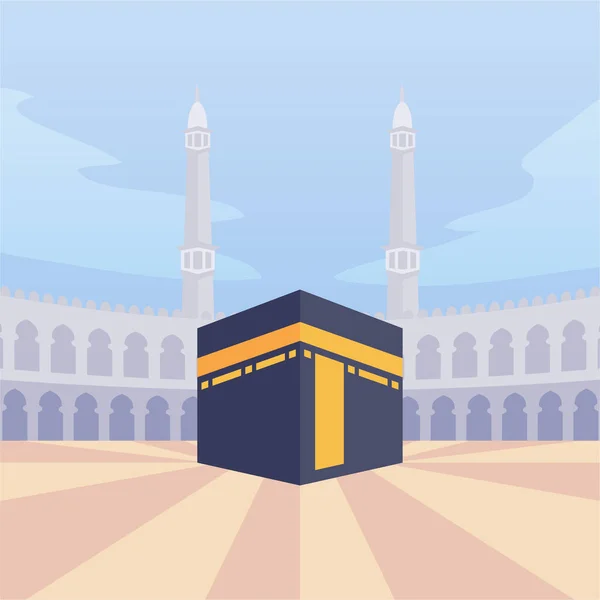 Arabische Moslim Kaba Mecca Met Moderne Cartoon Platte Stijl Vector — Stockvector