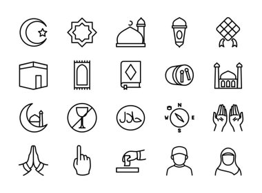 Ramazan kareem simgesi çizgi biçimi beyaz izole edilmiş modern düz tasarım vektör çizimi