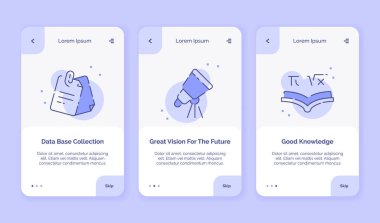 Mobil uygulamaların gelecekteki iyi bilgi kampanyası için kullanılacak yaratıcı veri tabanı koleksiyonu düz vektör tasarımı için harika bir vizyon