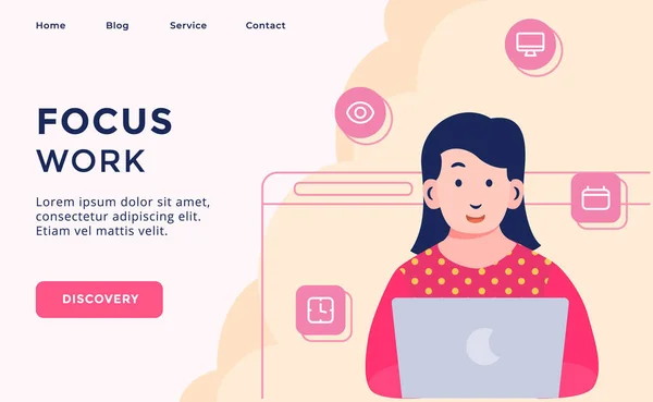 Focus Werk Creatieve Proces Campagne Voor Web Website Template Pagina — Stockvector
