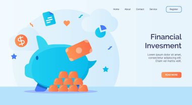 Web sitesi ana sayfası iniş şablonu için karikatür biçimi vektör tasarımı ile finansal yatırım domuz kumbarası ikonu kampanyası