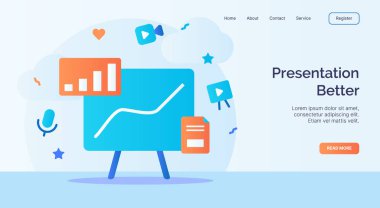 Web sitesi ana sayfası iniş şablonu için çizgi film stili vektör tasarımı ile daha iyi büyüme grafiği simgesi tanıtımı