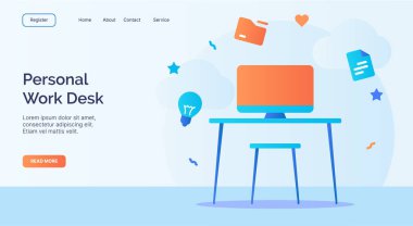 Web sitesi ana sayfası iniş şablonu için karikatür biçimi vektör tasarımı ile kişisel çalışma masası sandalye simgesi kampanyası