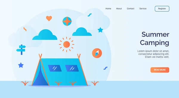 Летний Кемпинг Палатка Компас Солнце Иконка Кампании Веб Сайта Домашней — стоковый вектор