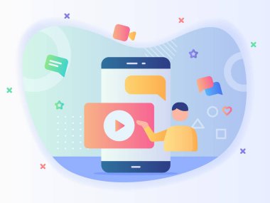 Video ekran akıllı telefon konseptinde insan sunumu çevrimiçi düz stil vektör tasarımı ile webinar.