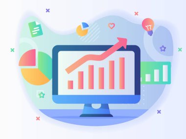 Modern simge düz konsepti ile iş izleme grafik ve grafik analizi - vektör illüstrasyonu