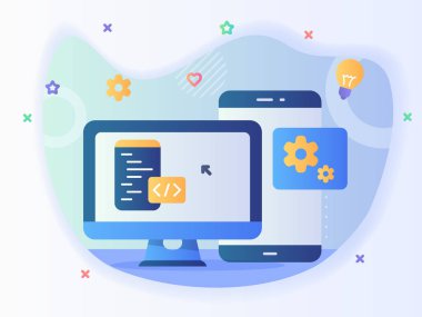 Teknoloji mühendisi uygulaması program geliştirme yazılımı konsepti kod ve modern simge biçimli bilgisayar - vektör