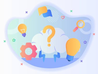 Ön beyinde düz stil vektör dizaynlı soru işareti dişli lamba