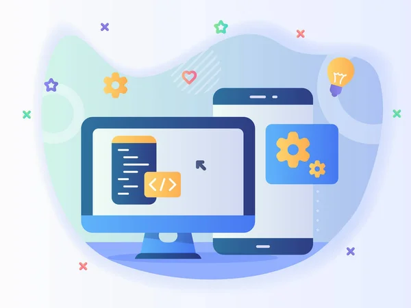 Technology Engineer App Website Programm Entwicklung Software Konzept Mit Code — Stockvektor