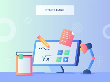 Düz stil vektör tasarımı ile yakındaki bilgisayar ekranında sert kavram kalem yazımı çalış