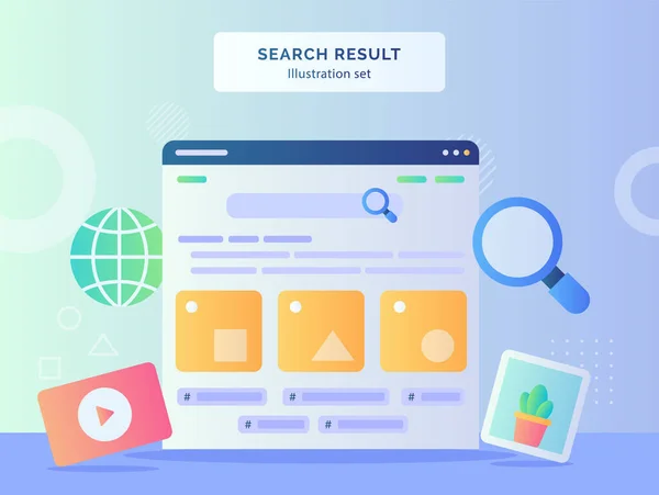 Arama Sonucu Illüstrasyonu Düz Stil Vektör Tasarımı Ile Video Resim — Stok Vektör