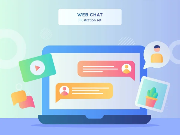 Web Chat Ilustrace Nastavit Textovou Zprávu Displeji Monitor Pozadí Videa — Stockový vektor