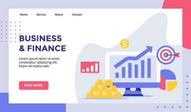 Web sitesi ana sayfası iniş sayfası pankartı için ekran monitörü bilgisayarında iş finans artışı grafiği düz stil vektörü