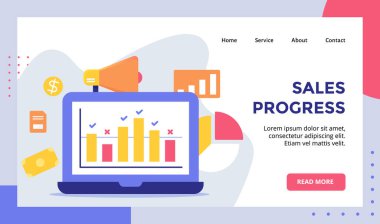Web sitesi web sayfası ana sayfası iniş şablonu için düz stil vektörlü izleme konsepti kampanyasında satış süreci şeması
