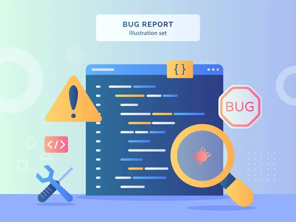 Bug Report Illustration Set Loupe Bug Sur Ordinateur Données Fond — Image vectorielle