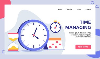 Web sitesi ana sayfası iniş sayfası için Kum Saati kronometre kampanyasının saat arkaplanı düz stil vektör illüstrasyon tasarımlı şablonu