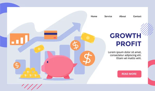 Growth Profit Piggy Bank Background Gold Money Campaign Web Website — 스톡 벡터