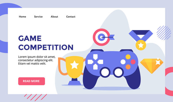 Game competition joystick campaign for web website home homepage landing page template banner flyer with modern flat style vector