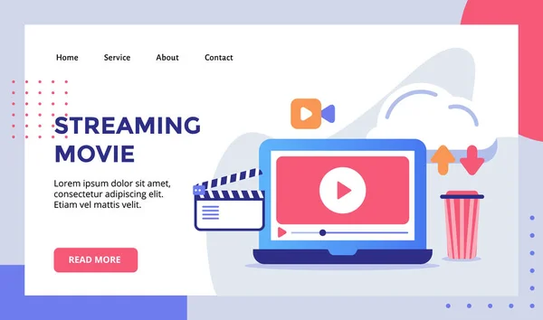Streaming Video Película Que Reproduce Pantalla Del Ordenador Portátil Para — Vector de stock