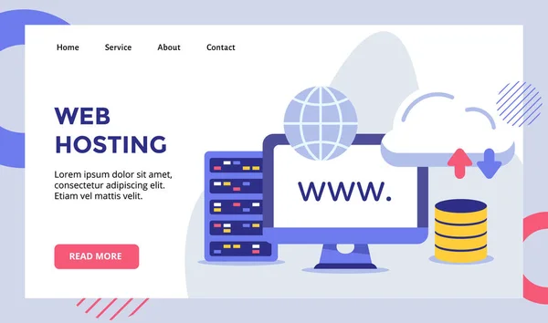 Web Hosting Fondo Computadora Campaña Servidor Nube Globo Para Página — Archivo Imágenes Vectoriales