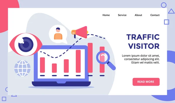 Traffic Visitors Statistics Display Web Website Homepage Landing Page Template — 스톡 벡터