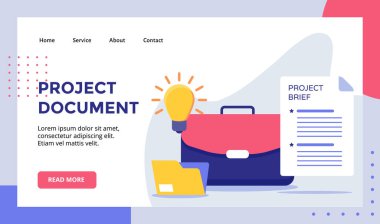 Web sitesi ana sayfası için proje yöneticisi valizi modern düz stil vektörü ile ana sayfa iniş şablonu afişi