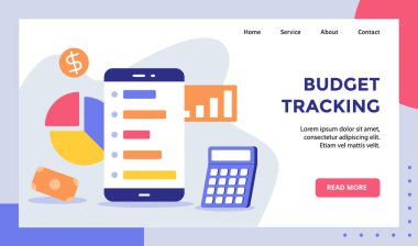 Web sitesi web sitesi için bütçeli akıllı telefon takibi ana sayfa iniş sayfası şablonu modern düz biçim vektörü ile pankart