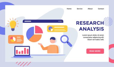 Web sitesi web sitesi ana sayfası iniş sayfası iniş şablonu için modern düz stil vektörü ile izleme kampanyası üzerinde araştırma analizcisi pasta grafiği