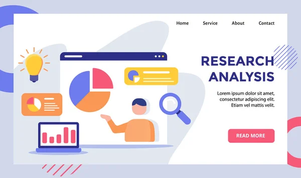 Análisis Investigación Hombre Gráfico Circular Campaña Monitor Para Sitio Web — Archivo Imágenes Vectoriales