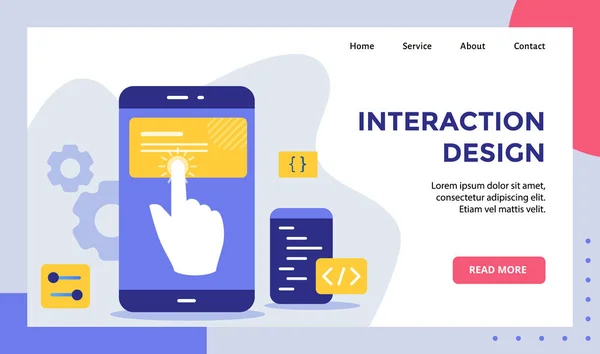 Interakció Tervezés Ujj Érintőképernyő Okostelefon Kampány Weboldal Kezdőlap Kezdőlap Sablon — Stock Vector