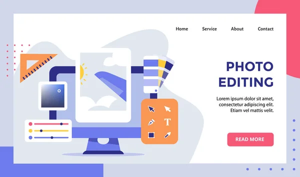 Fotoredigering Bild Displaybildskärm Kampanj För Hemsida Hemsida Hemsida Landning Sida — Stock vektor