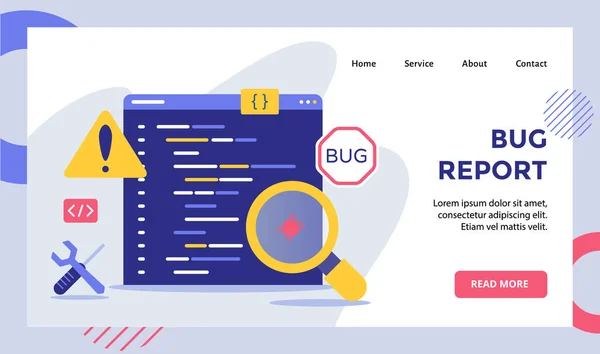Bug Relatório Lupa Bug Campanha Software Dados Para Web Site — Vetor de Stock
