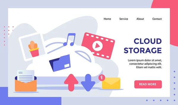 Cloud Speicher Hintergrund Von Video Bild Musik Mail Kampagne Für — Stockvektor