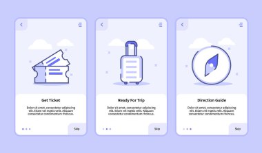 Mobil uygulamalar için UX kullanıcı arayüzü şablonu akıllı telefon seyahat yönlendirme rehberi için bilet alın