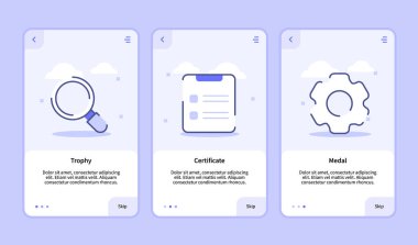 Mobil uygulamalar için pano şablon başlık UI üç varyasyonlu modern düz taslak biçimli sayfa