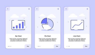Mobil uygulamalar için bar grafiği çizelgesi çizelgesi pankart sayfası UI üç varyasyonlu modern düz dış hat biçimi ile UI