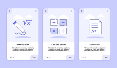 Mobil uygulamalar için cevap sınavının sonucunu ekranda yazın. Sancak sayfası UI. Modern düz hatlı üç varyasyonlu.