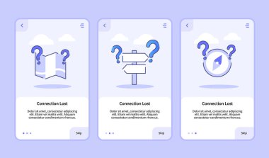 Mobil uygulamalar için bağlantı koptu, pankart sayfası UI üç varyasyonlu modern düz dış hat biçimi ile.